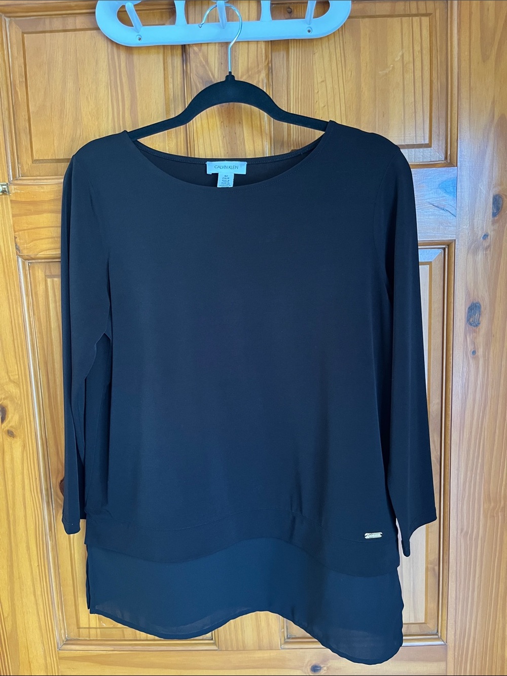 Calvin Klein Black Layered Hem Long-Sleeve Tee